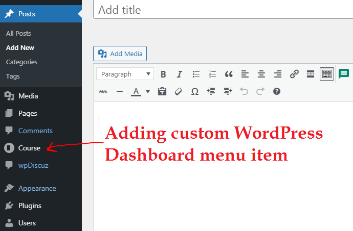 Adding custom WordPress Dashboard menu item